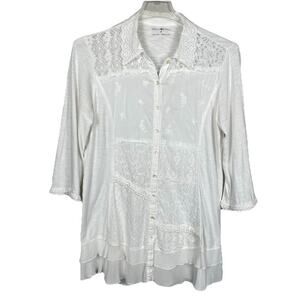 April Cornell Tunic Dress Womens Medium White Boho Romantic Beachy Cottagecore